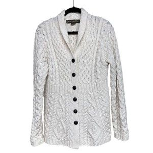 INIS CRAFTS Ireland Cardigan Sweater Merino Wool Cable Knit Cream Women’s Size M